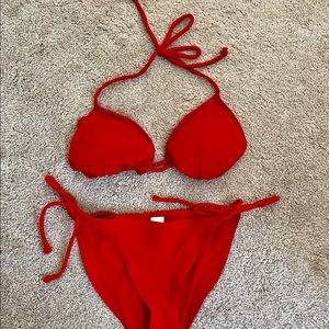 Red triangle bikini set